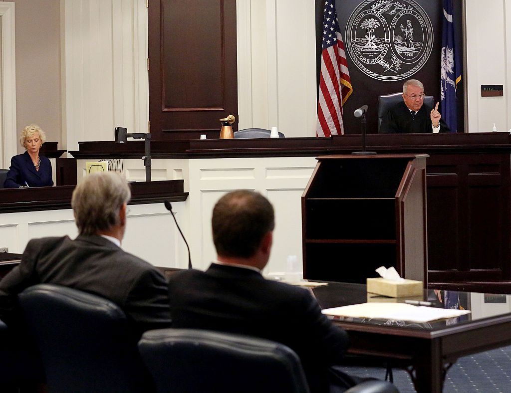 CHARLESTON, SC - JULY 16: Circuit Court Judge J.C. Nicholson presides over a hearing involving Dylan Roof, the suspect in the mass shooting that left nine dead in Charleston church last month, July 18, 2015 in Charleston, South Carolina. (Photo by Grace Beahm-Pool/Getty Images)