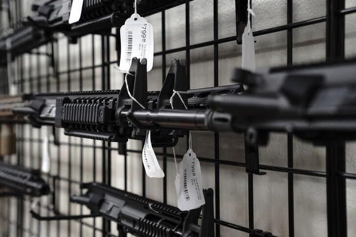 An AR-15 upper receiver nicknamed "The Balloter" is seen for sale at Firearms Unknown, a gun store in Oceanside, California, U.S.